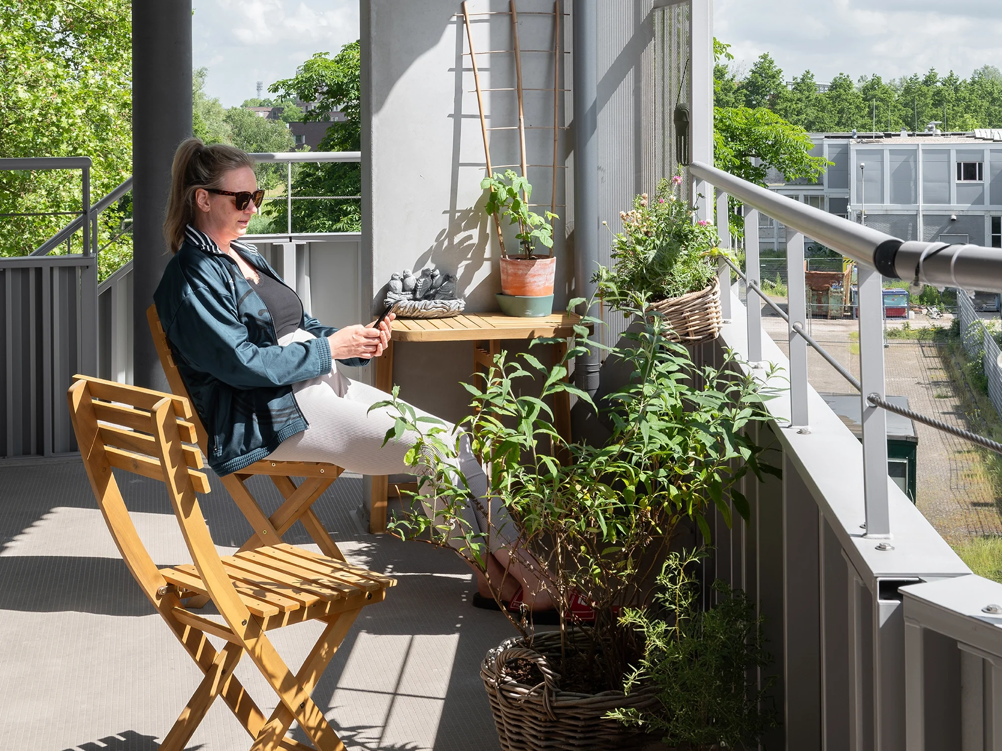 People spending time outdoors in a collective living environment